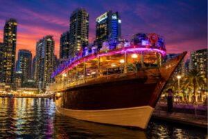 2 Hour Wooden Glass Dhow Cruise Dubai Marina – Dinner Cruise and Buffet with Live Music