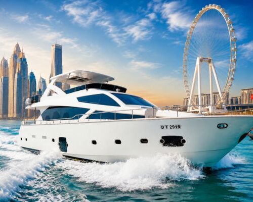 Dubai Harbour Yacht Cruise in Dubai Marina Dubai Harbour yacht cruise sailing past Dubai Marina skyline with modern skyscrapers