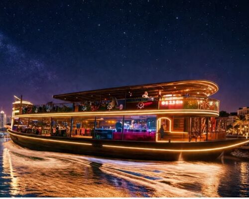 Al Faris luxury Dubai Canal dinner cruise with live saxophone