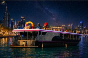 VIP Sleek Black luxury Yacht Cruise Dubai Marina – 2 Hour Premium Economy Dinner