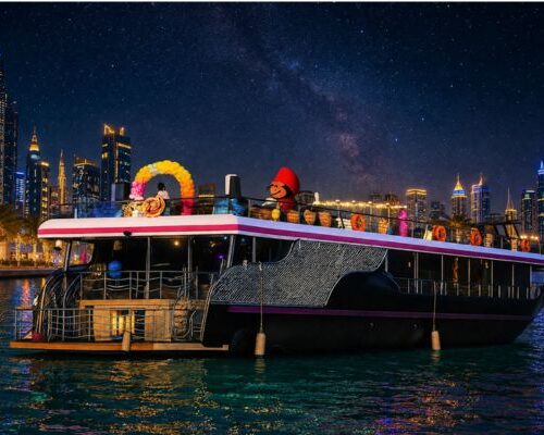 VIP Sleek Black Luxury Yacht Cruise Dubai Marina dinner cruise