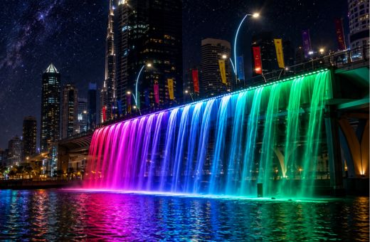 Dubai Waterfall at Sheikh Zayed Road bridge on the Dubai Water Canal