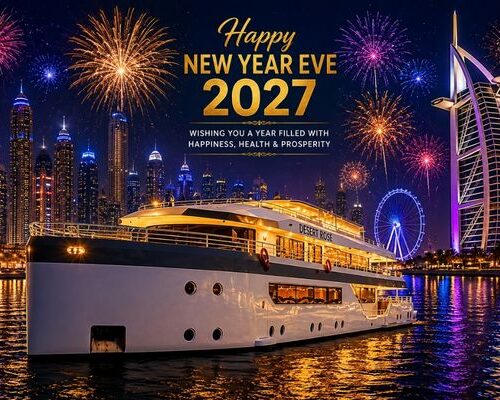 New Year Desert Rose yacht Dubai Marina with fireworks New Year Desert Rose yacht Dubai Marina with fireworks